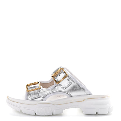 Gucci Metallic Nappa Aguru Slide Sandals 40.5 Argent Great White 1 of 12