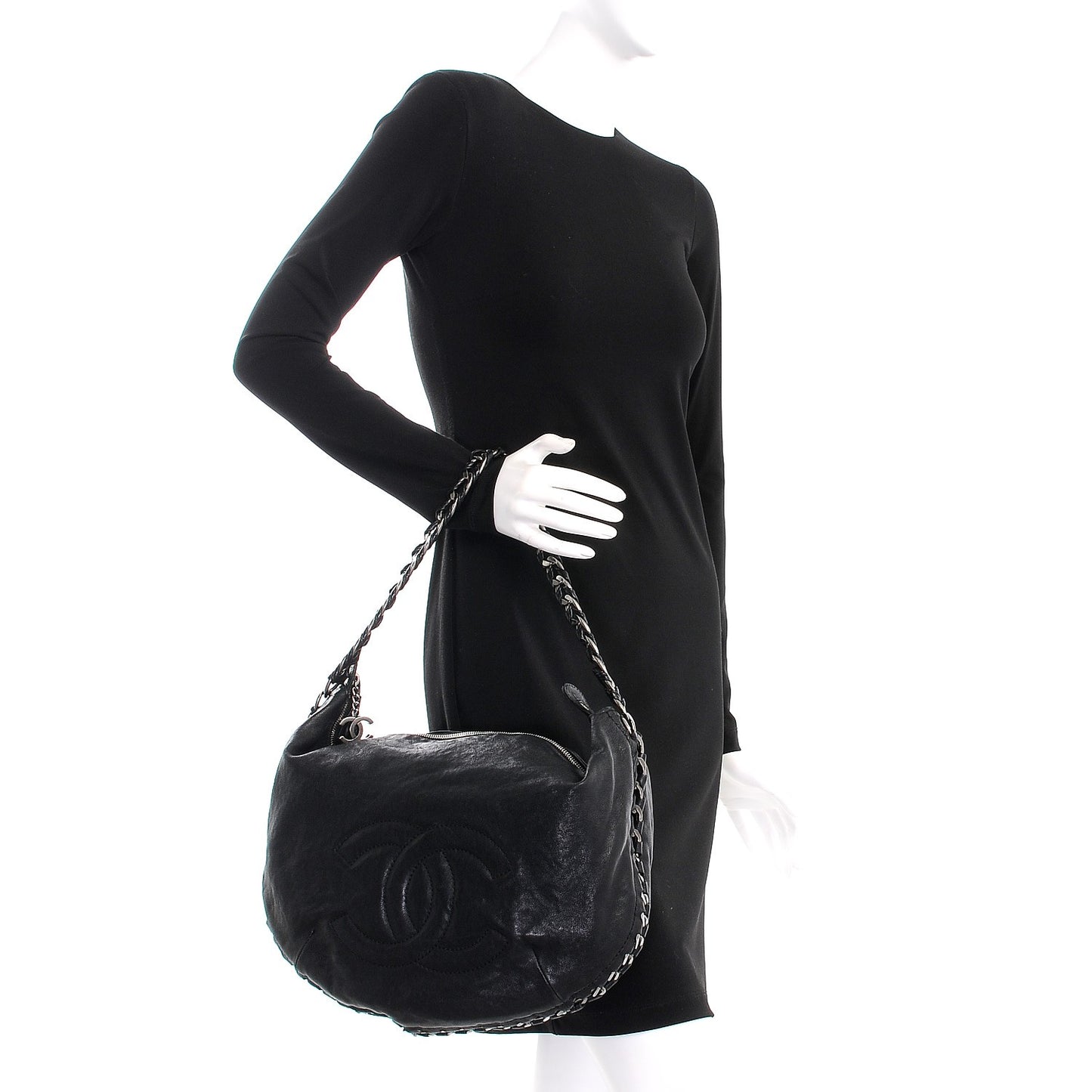Calfskin Modern Chain Hobo Black