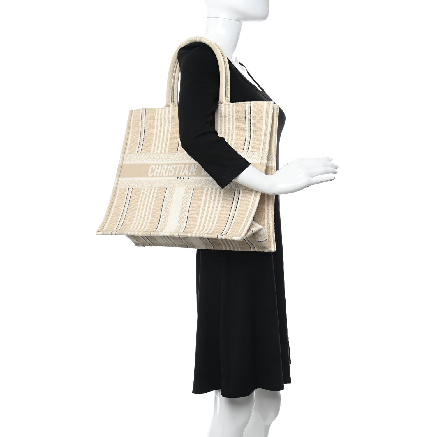 Christian Dior Canvas Embroidered Large Stripes Book Tote Beige 2 of 11