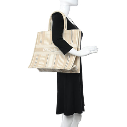 Christian Dior Canvas Embroidered Large Stripes Book Tote Beige 2 of 11