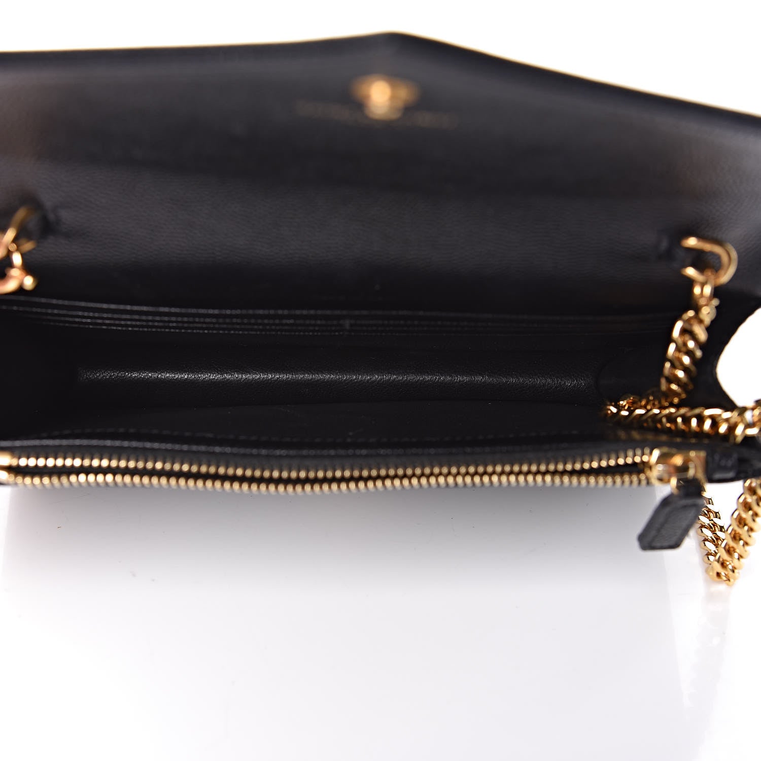 Saint Laurent Grain De Poudre Matelasse Chevron Monogram Envelope Chain Wallet Black 5 of 11