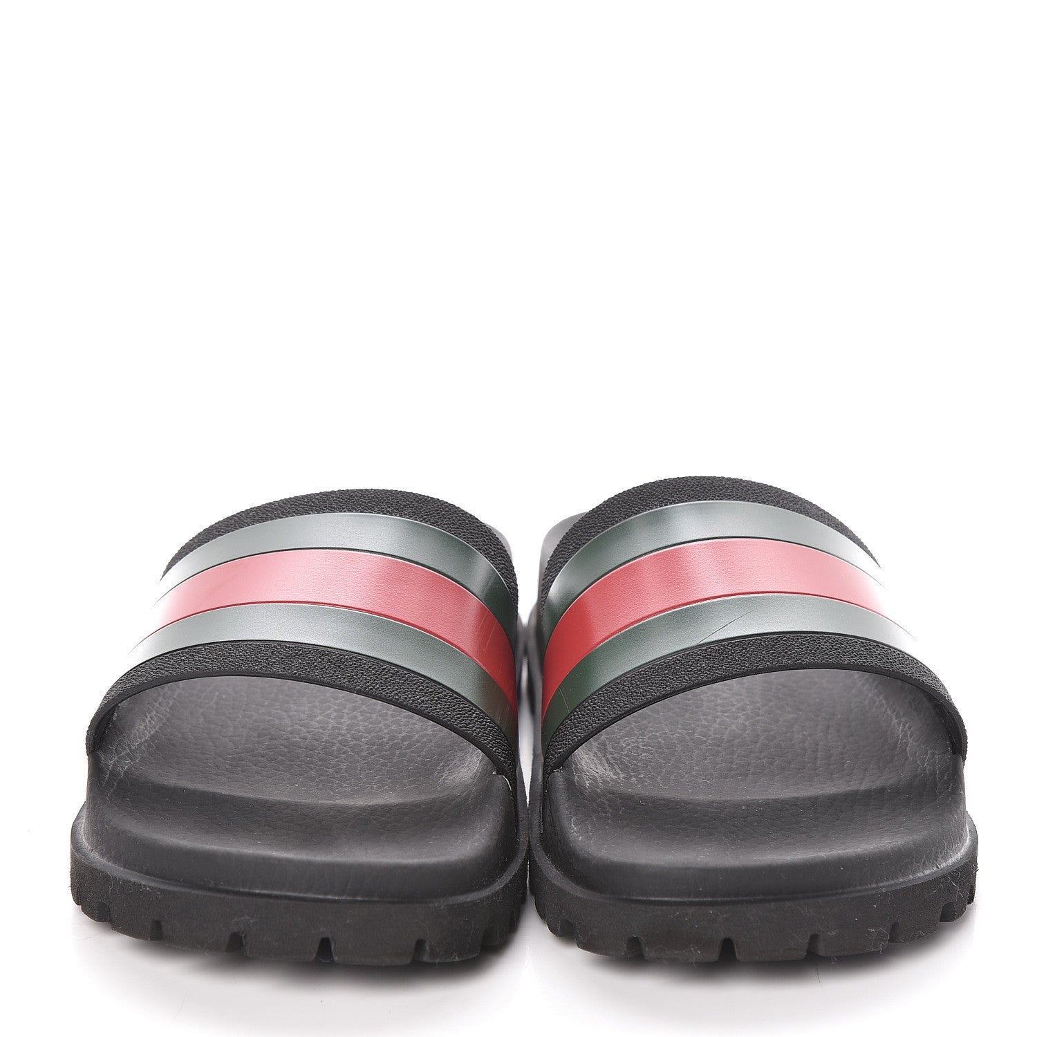 Gucci Rubber Web Mens Lug Sole Slide Sandals 8 Black Green Red 2 of 7