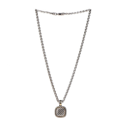 David Yurman Sterling Silver 18K Yellow Gold Diamond 16mm Sculpted Cable Pendant Necklace 3 of 7