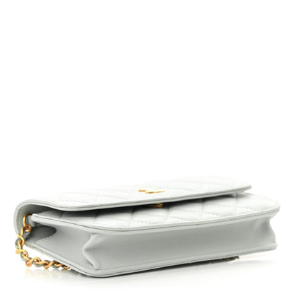 Chanel Lambskin Pearl Crush Quilted Flap Phone Holder With Chain Light Grey 4 of 12