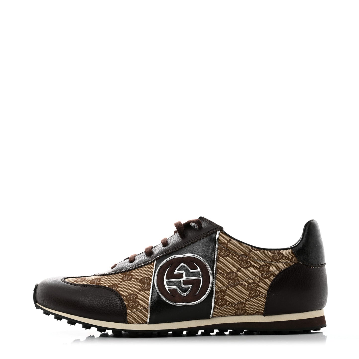 GG Monogram Calfskin Mens Interlocking G Sneakers 9 Dark Brown