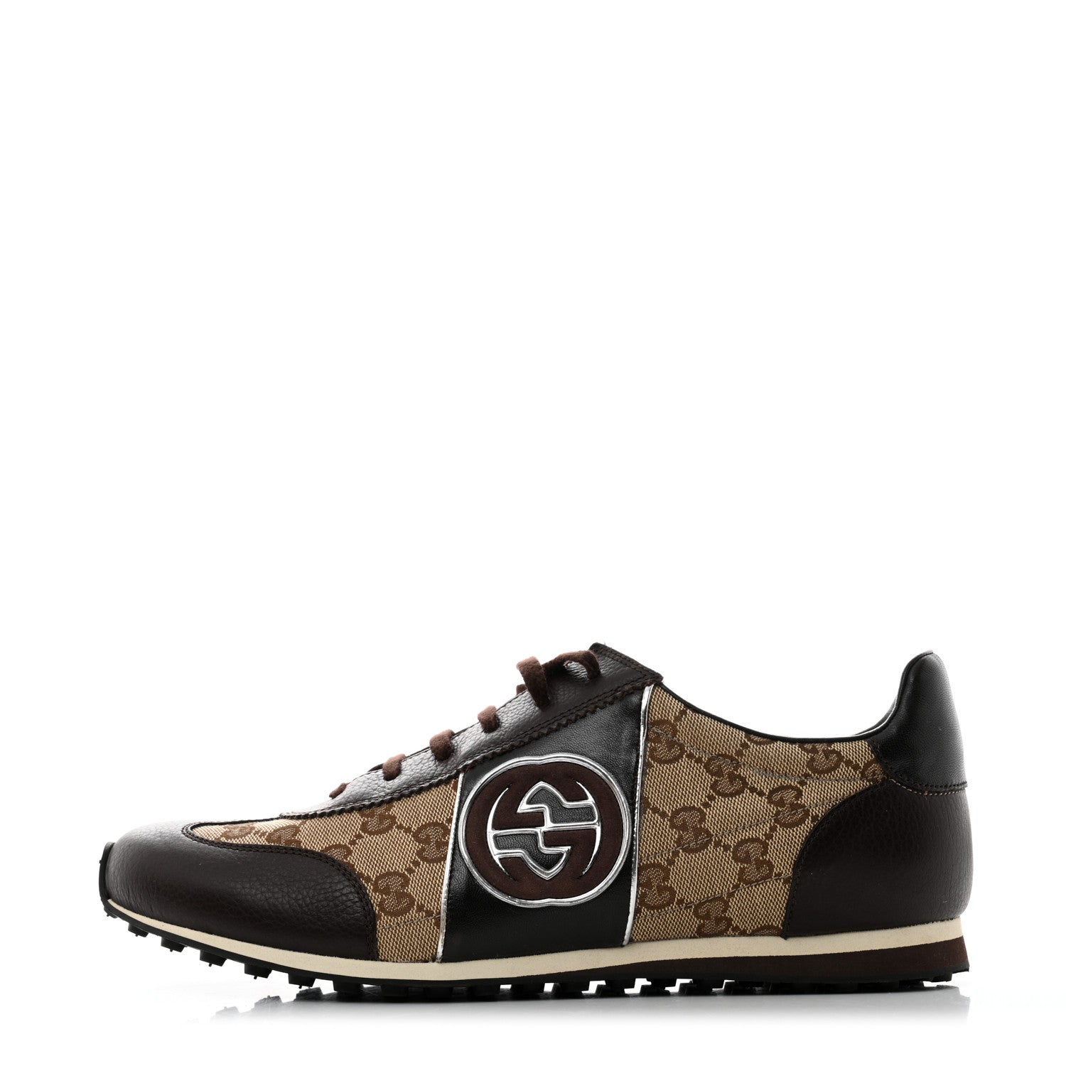Gucci GG Monogram Calfskin Mens Interlocking G Sneakers 9 Dark Brown 1 of 9
