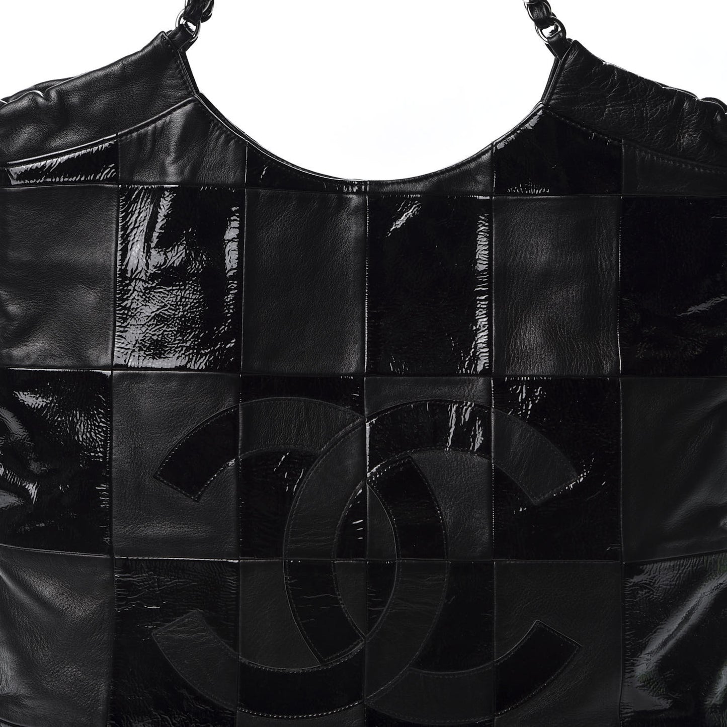 Patent Calfskin Patchwork Brooklyn Tote Black