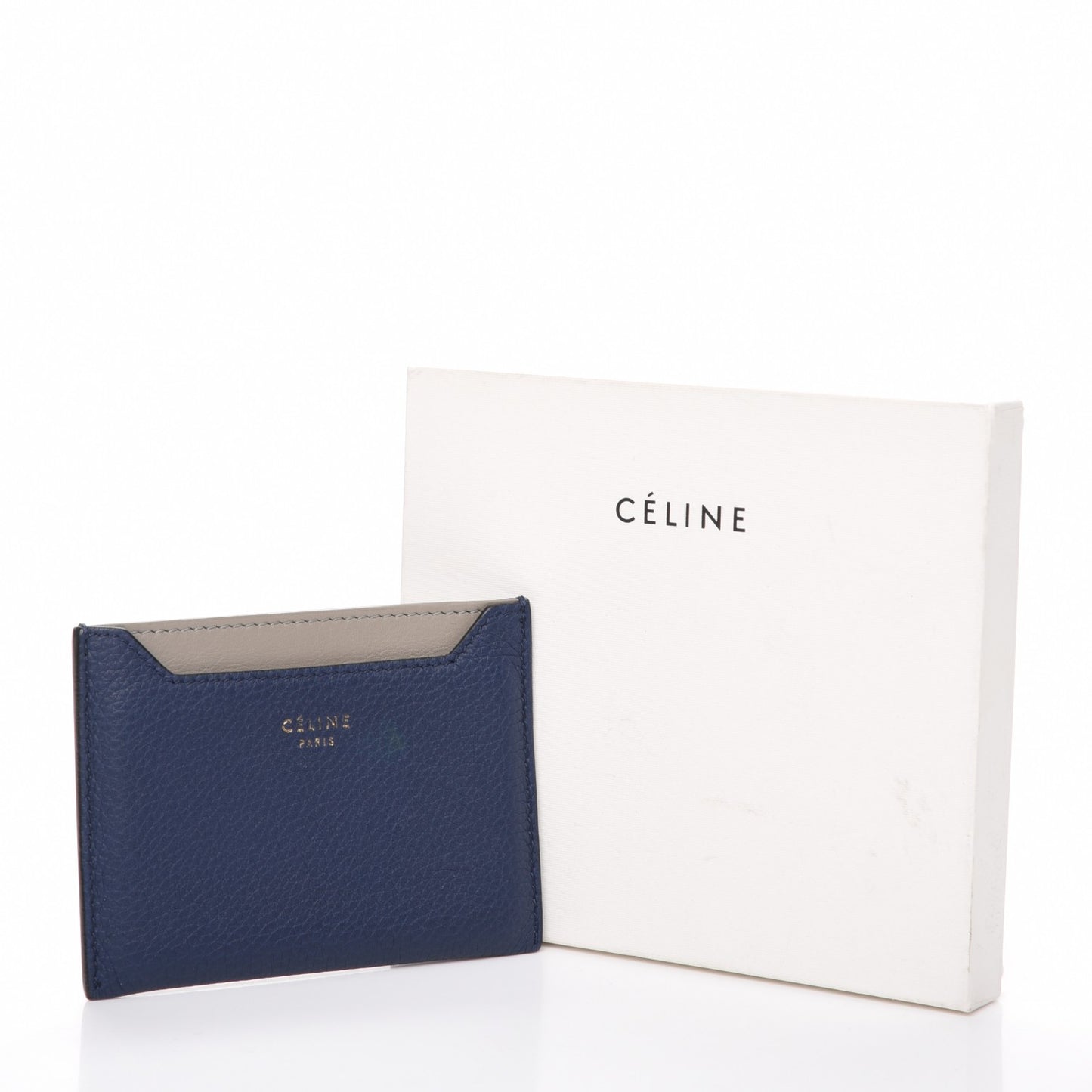 Baby Drummed Calfskin Bi-Color Card Holder Marine Stone