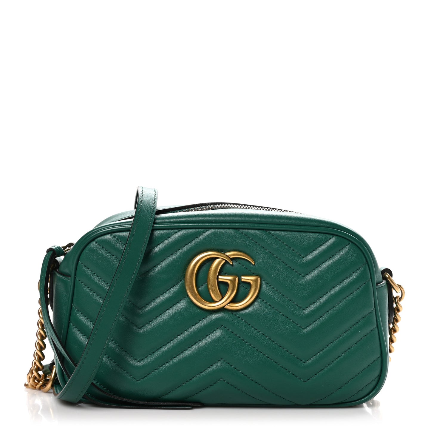 Calfskin Matelasse Small GG Marmont Chain Shoulder Bag Emerald Green