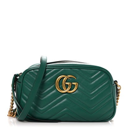 Gucci Calfskin Matelasse Small GG Marmont Chain Shoulder Bag Emerald Green 1 of 11