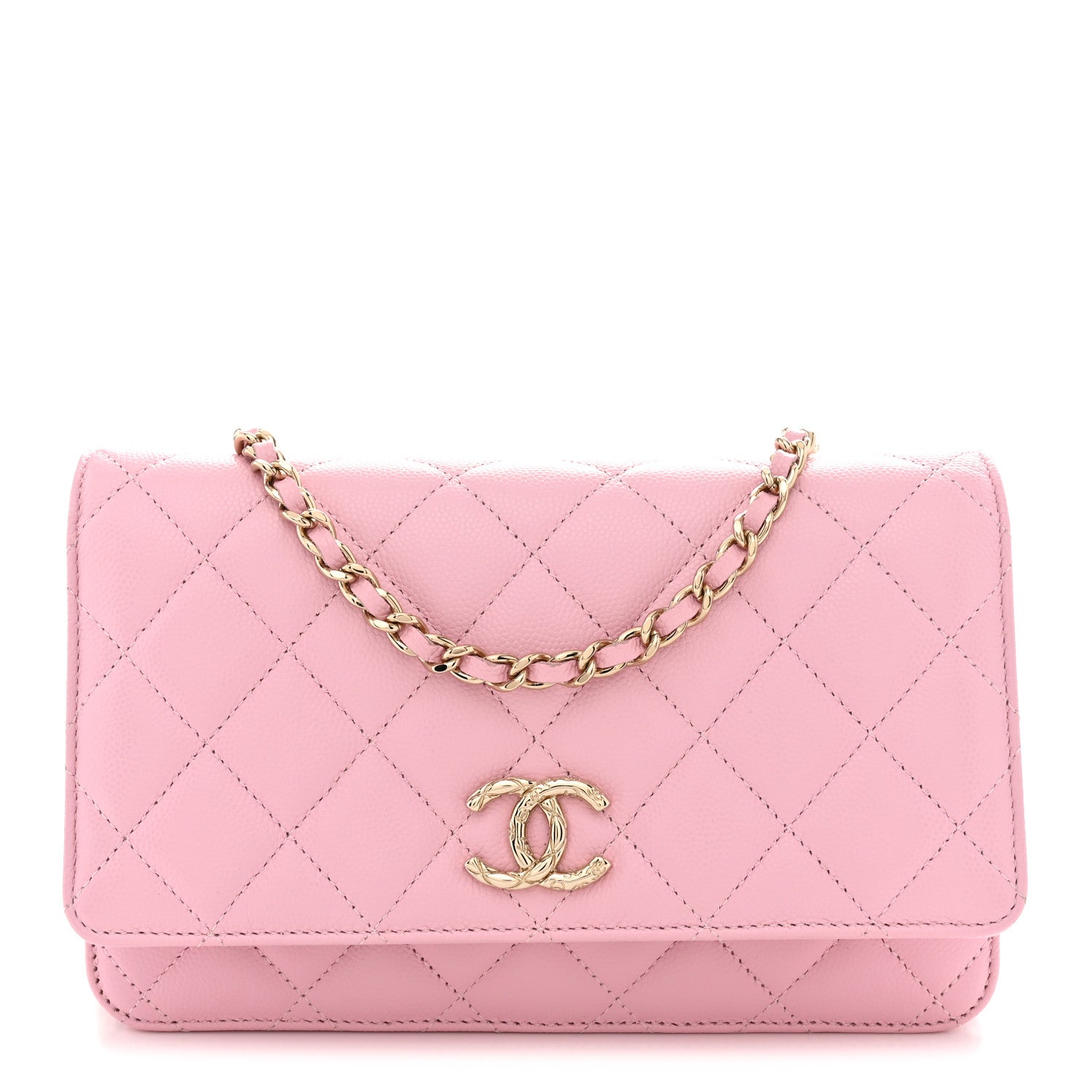 Chanel Caviar Quilted Textured CC Wallet on Chain WOC Light Pink 1 of 10