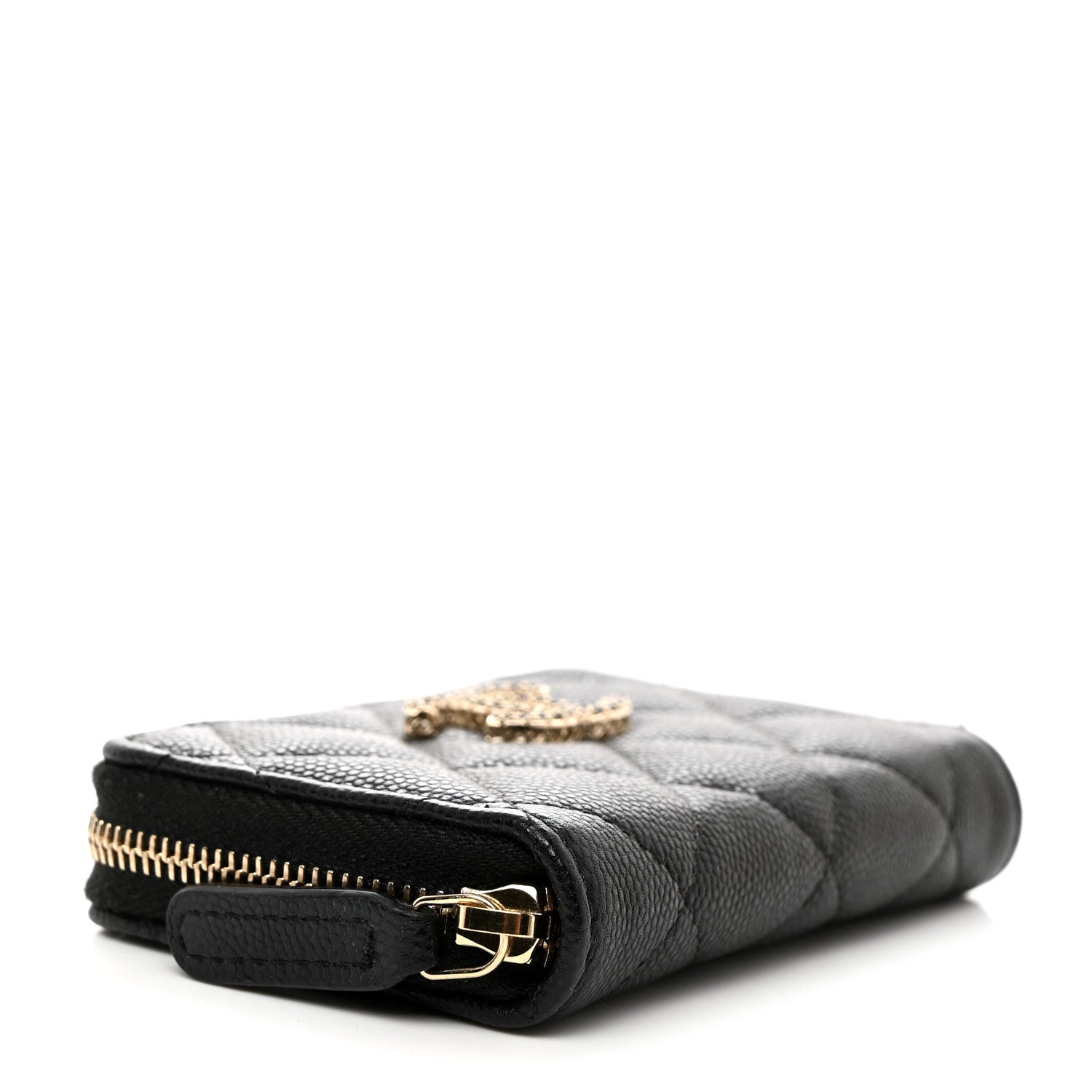 Chanel Shiny Caviar Quilted Strass CC Zip Coin Purse Black 4 of 8