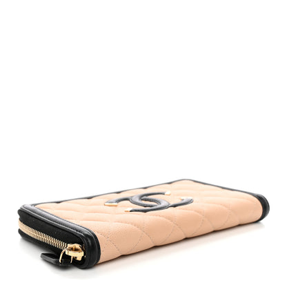 Chanel Caviar Quilted Filigree Zip Around Wallet Beige Black 4 of 8