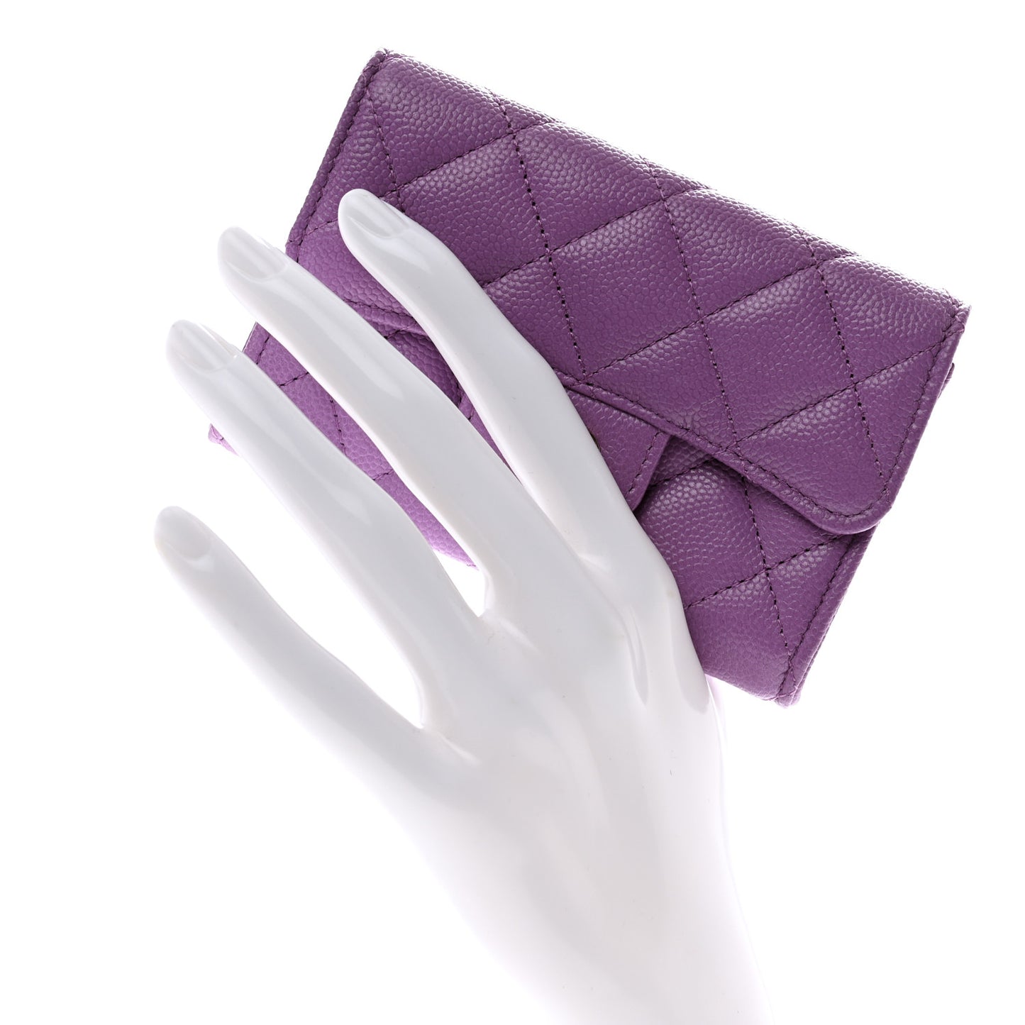 Caviar Quilted Flap Card Holder Wallet Purple