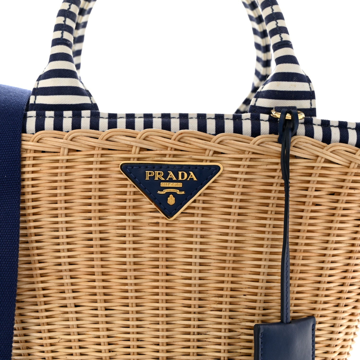 Prada Wicker Canvas Shoulder Bag Naturale Bluette 8 of 11