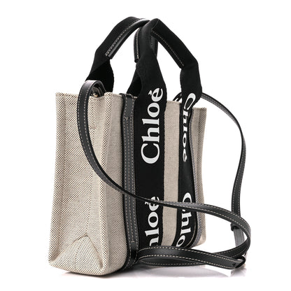 Chloe Cotton Calfskin Small Woody Ribbon Tote With Strap Black Blue 3 of 12