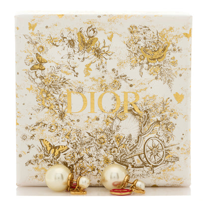 Christian Dior Pearl Heart Tribal Dioramour Earrings Gold Red 5 of 5