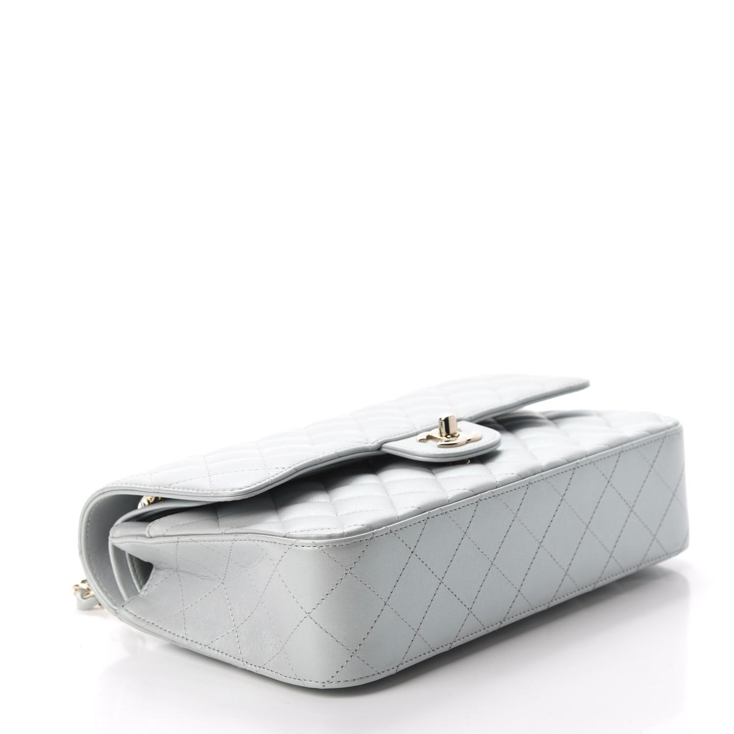 Iridescent Lambskin Quilted Medium Double Flap Light Blue