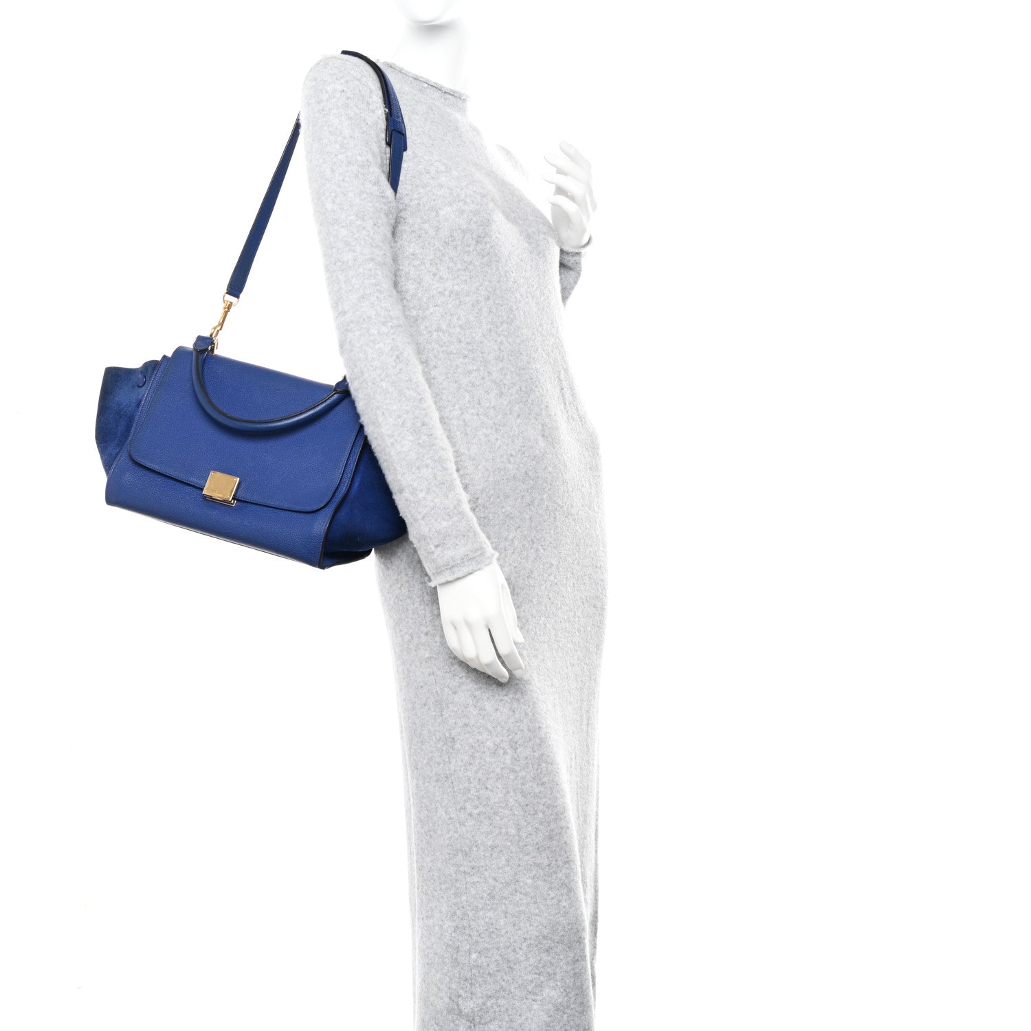 Celine Drummed Calfskin Suede Medium Trapeze Indigo 2 of 19