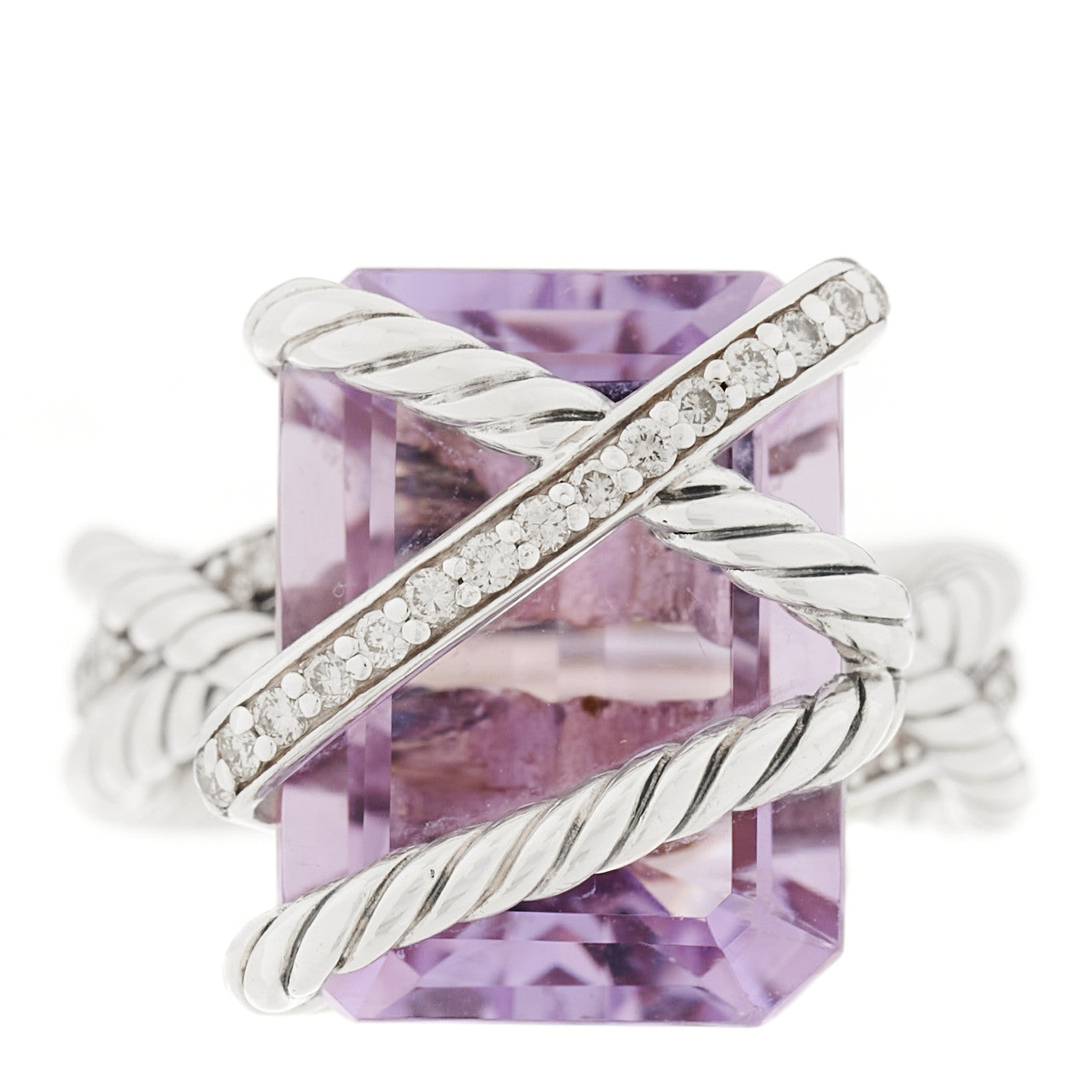 David Yurman Sterling Silver Diamond Amethyst 16mm Cable Wrap Ring 53 6.5 1 of 5