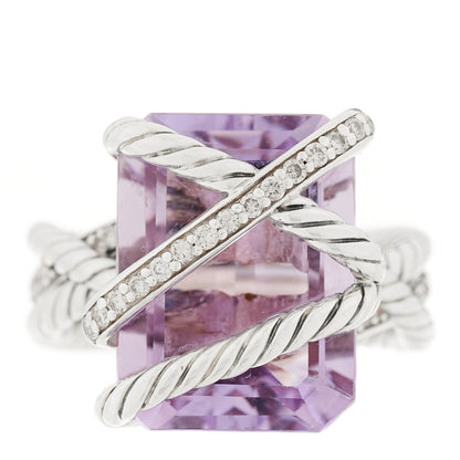 David Yurman Sterling Silver Diamond Amethyst 16mm Cable Wrap Ring 53 6.5 1 of 5