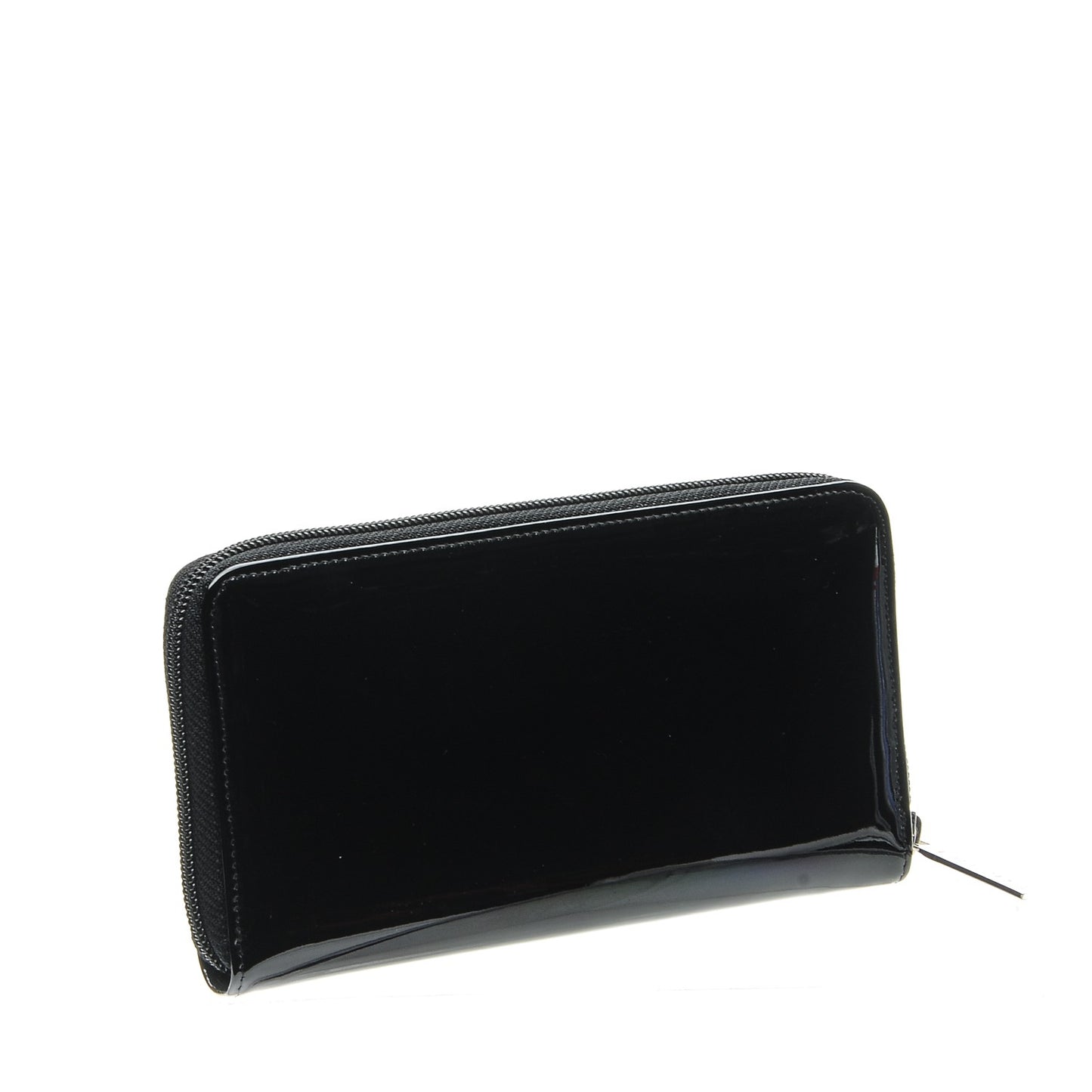 Patent Large Gusset CC Zip Wallet Black