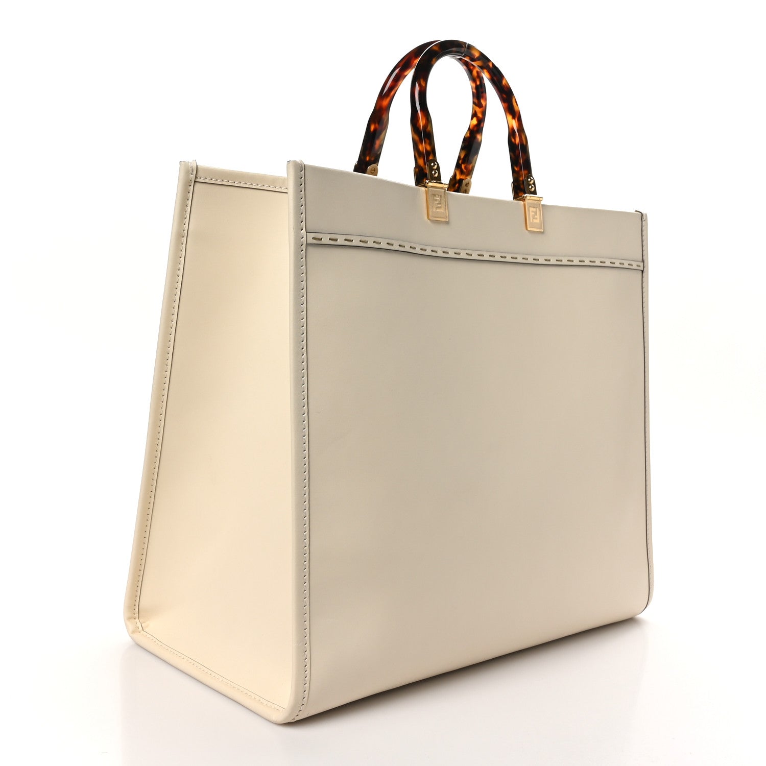 Fendi Vitello King Plexiglass Logo Embossed Large Fendi Sunshine Shopper Tote White Ice 3 of 9