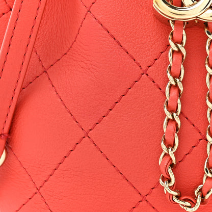 Chanel Calfskin Stitched Mini Drawstring CC Bag Red 8 of 10