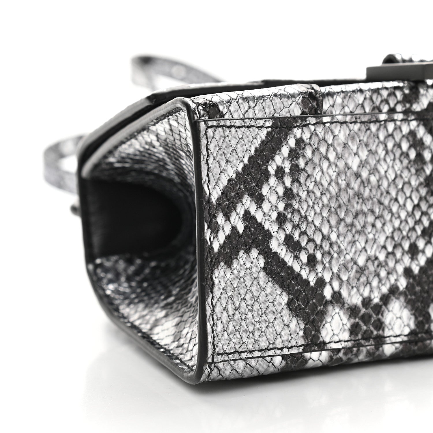 Balenciaga Shiny Calfskin Snakeskin Embossed Hourglass Top Handle Bag XS Silver Black 9 of 10