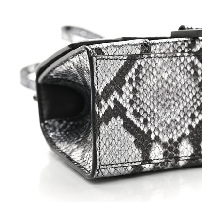 Balenciaga Shiny Calfskin Snakeskin Embossed Hourglass Top Handle Bag XS Silver Black 9 of 10