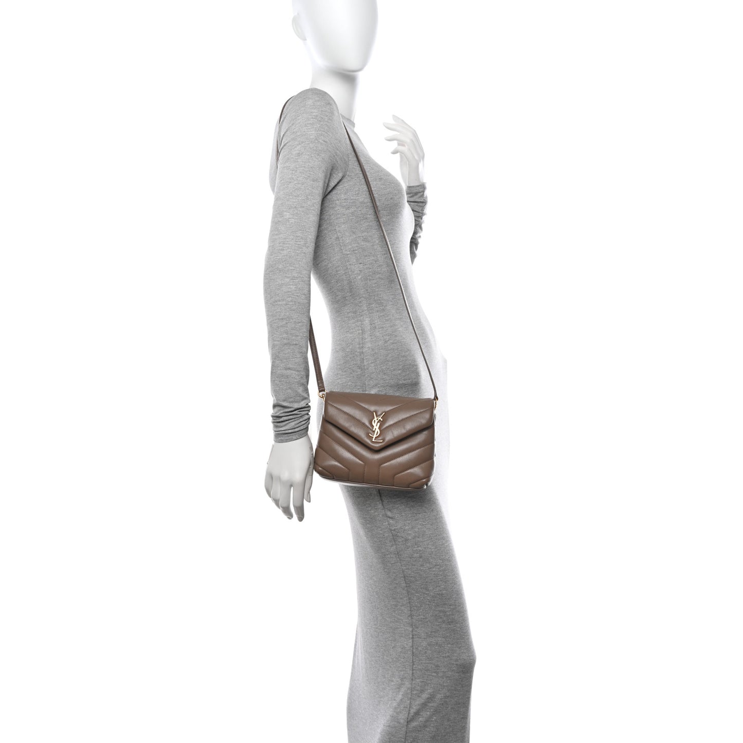 Calfskin Y Quilted Monogram Toy Loulou Crossbody Bag Taupe