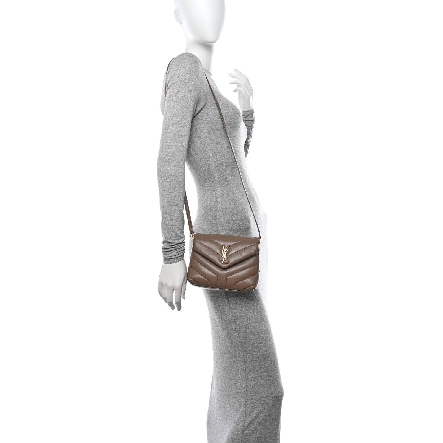 Saint Laurent Calfskin Y Quilted Monogram Toy Loulou Crossbody Bag Taupe 2 of 15