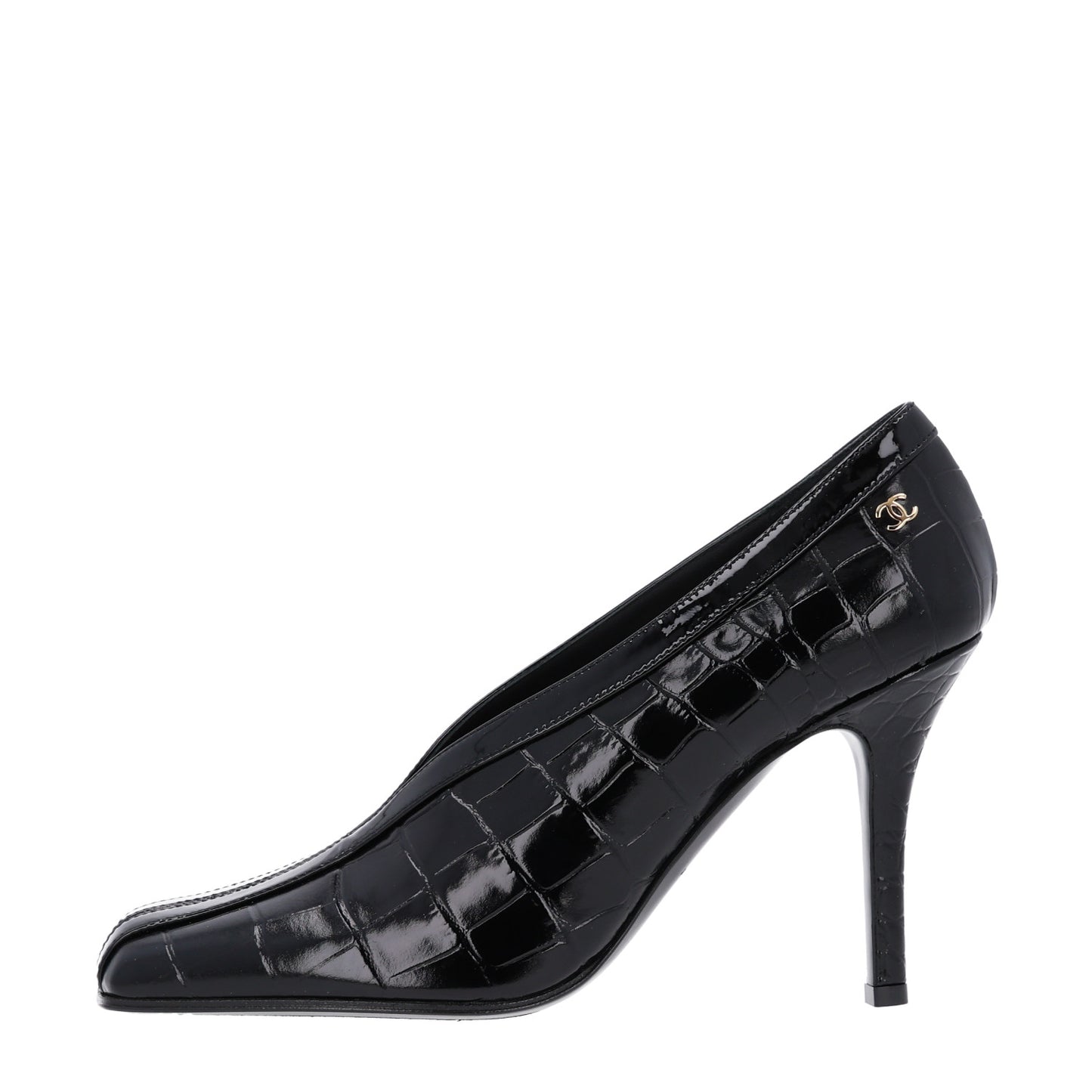Crocodile Embossed Patent Calfskin Pumps 37.5 Black