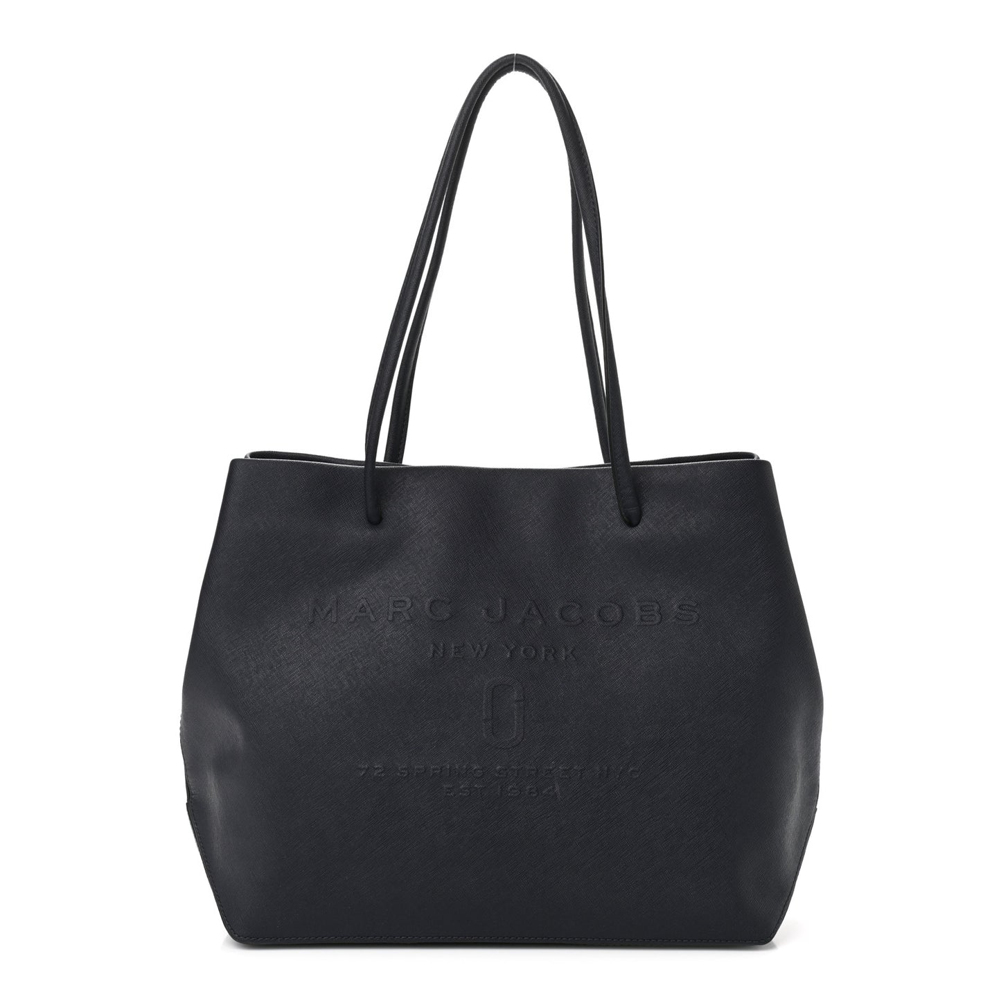 Calfskin Embossed Logo East West Shopper Tote Dark Blue
