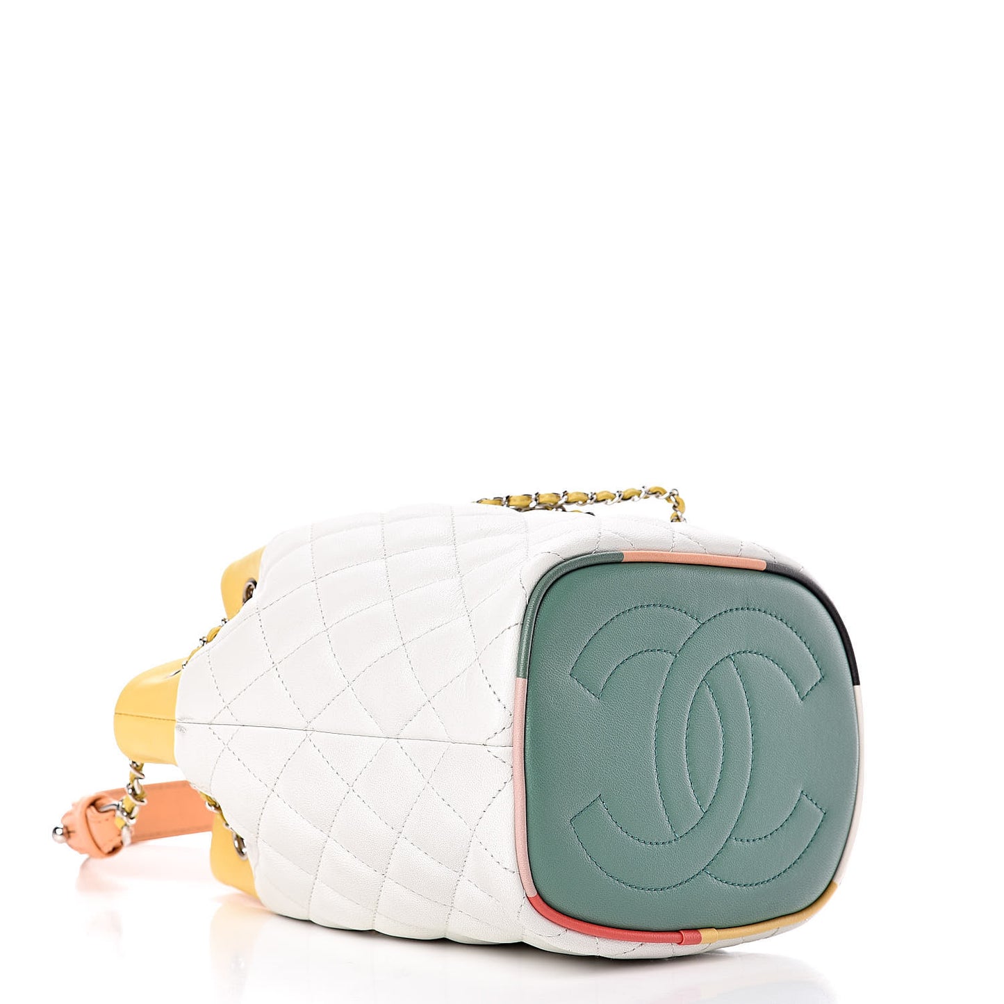 Lambskin Quilted Cuba Drawstring Tote White Yellow