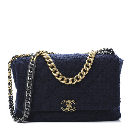 Chanel Tweed Quilted Maxi 19 Flap Navy 1 of 11