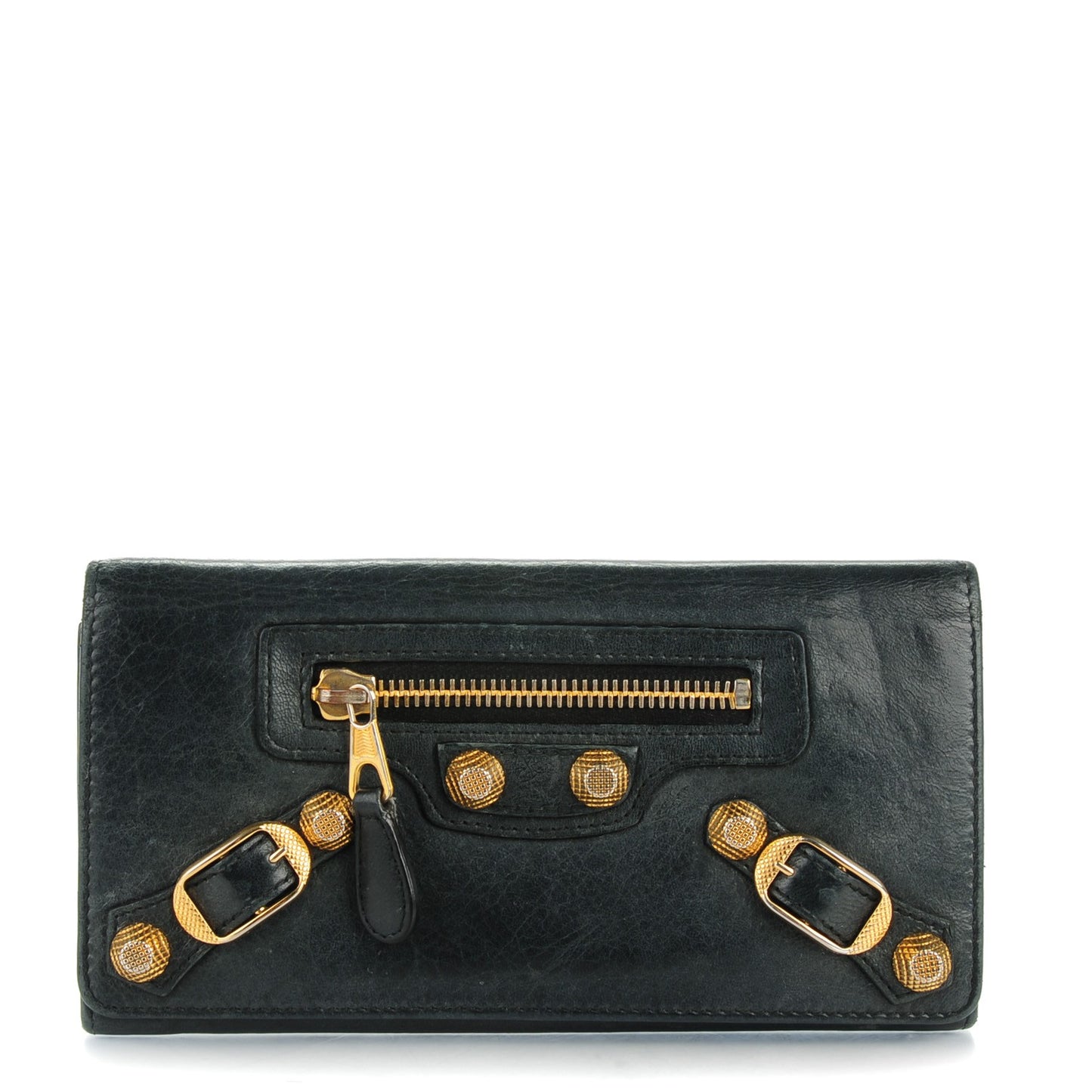 Agneau Giant 12 Gold Hardware Money Wallet Black