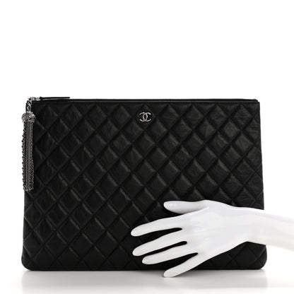 Chanel Aged Calfskin Quilted Large Tassel Cosmetic Case Black 2 of 8