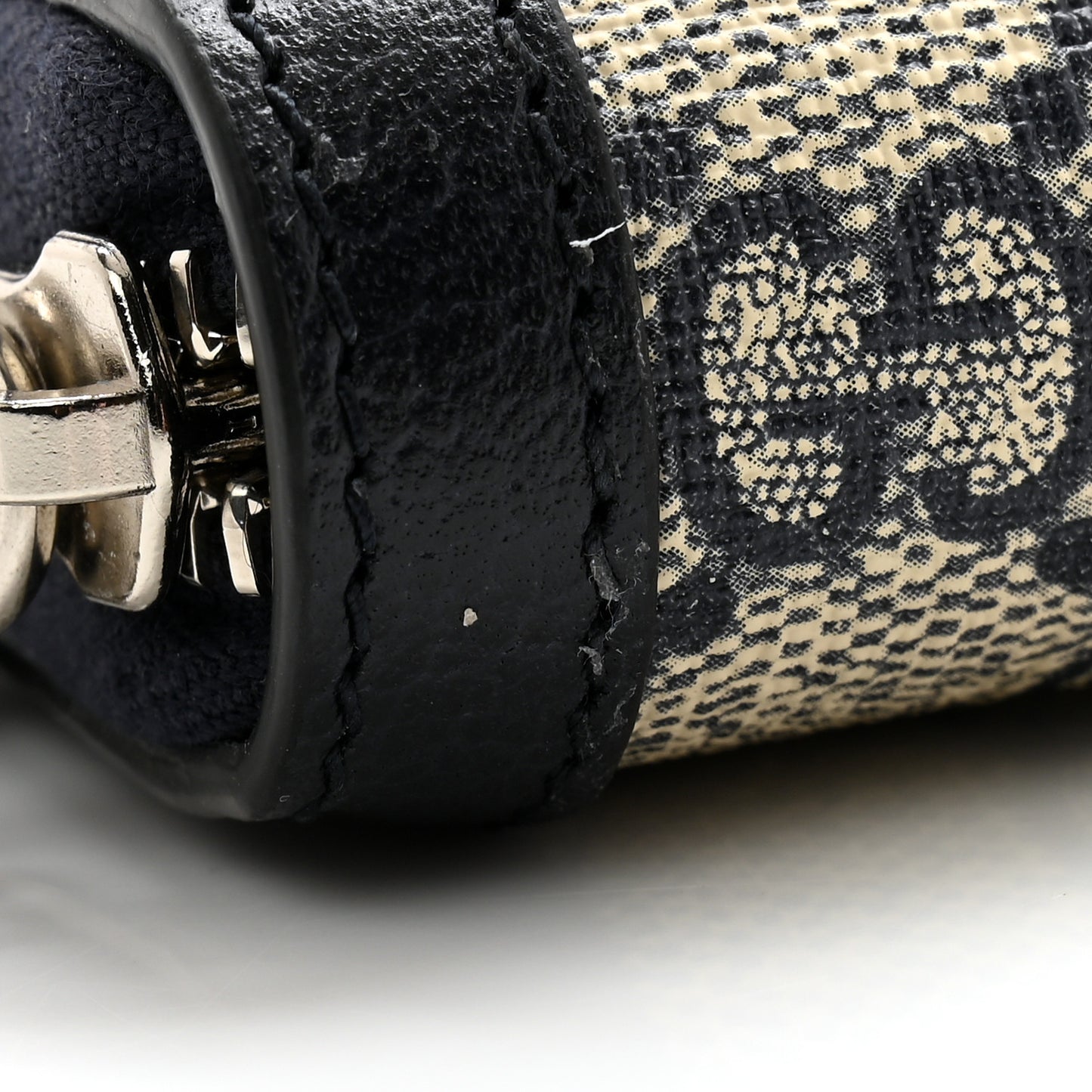 GG Supreme Monogram Textured Dollar Calfskin Web Ophidia Zip Around Wallet Beige Blue