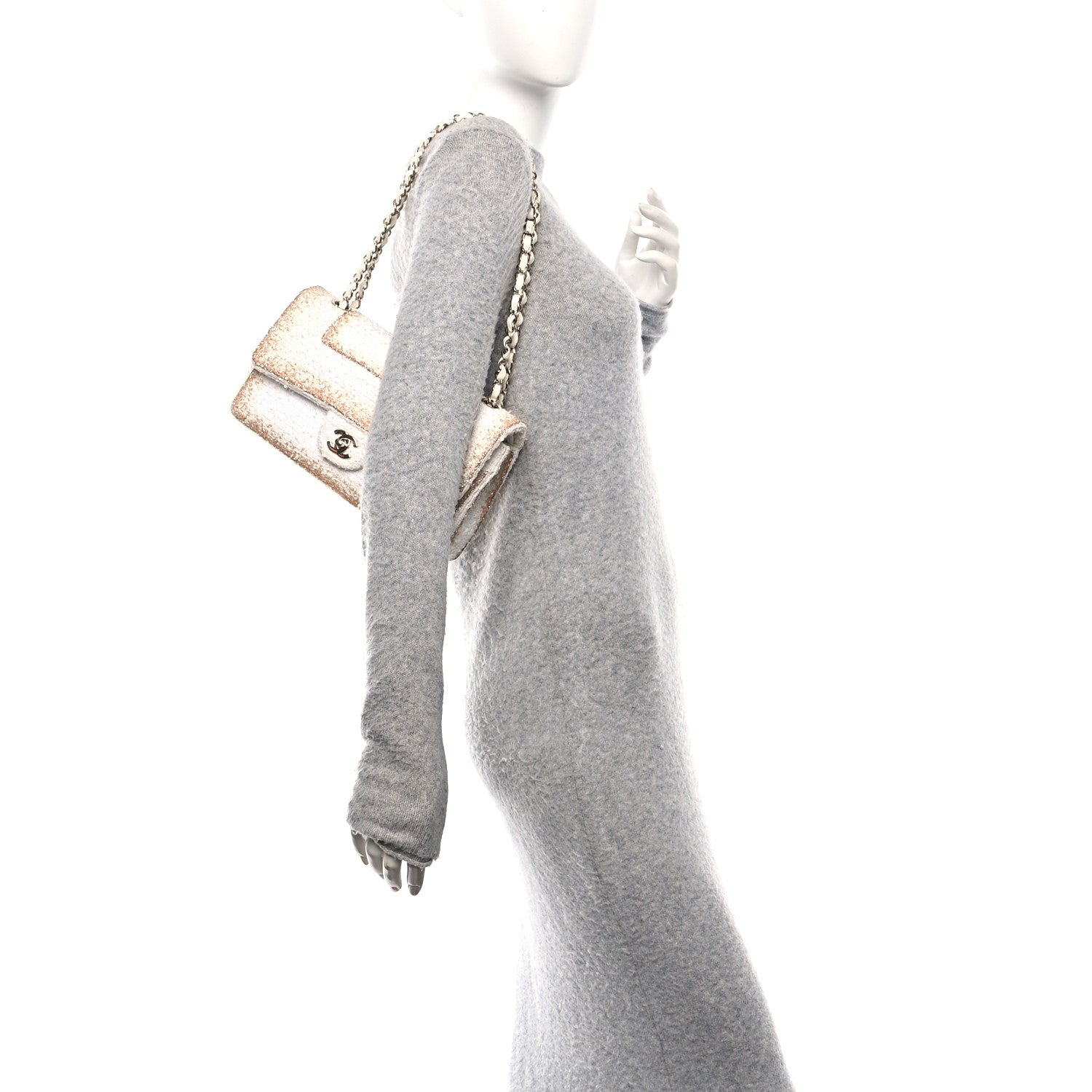 Chanel Metallic Tweed Medium Double Flap White Gold 2 of 11