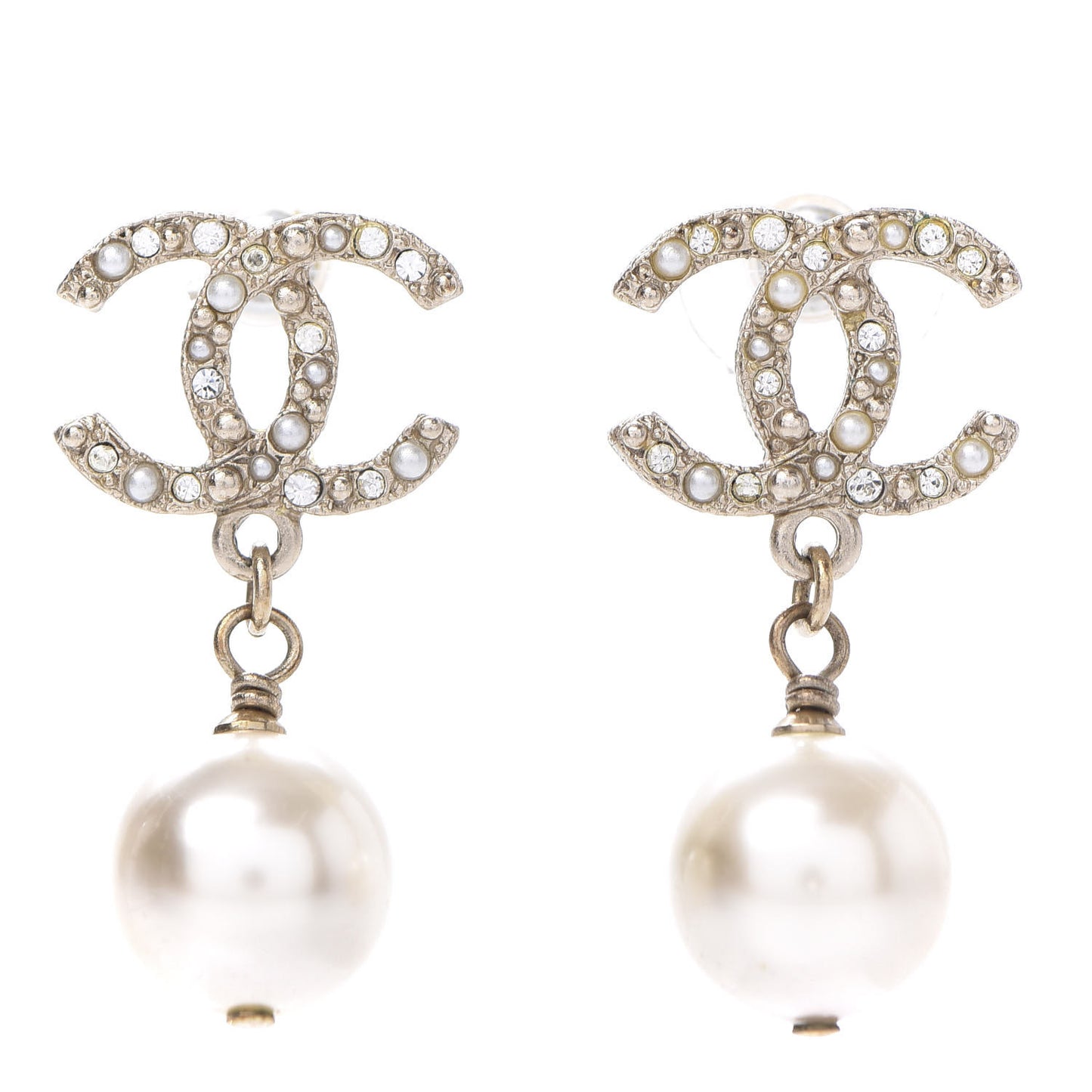 Crystal Pearl CC Drop Earrings Gold