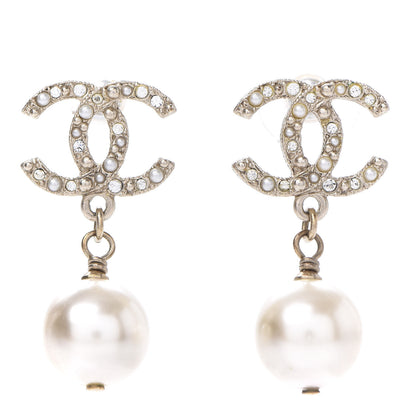 Chanel Crystal Pearl CC Drop Earrings Gold 1 of 3
