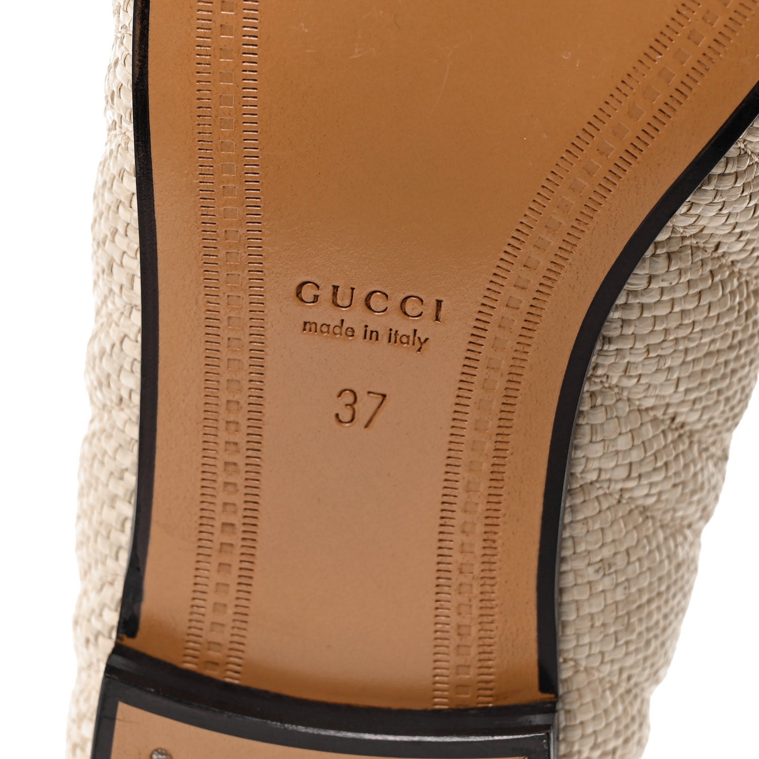 Gucci Raffia Elaphe Matelasse Horsebit Womens Jordaan Loafers 37 Natural Cream Brown 6 of 8