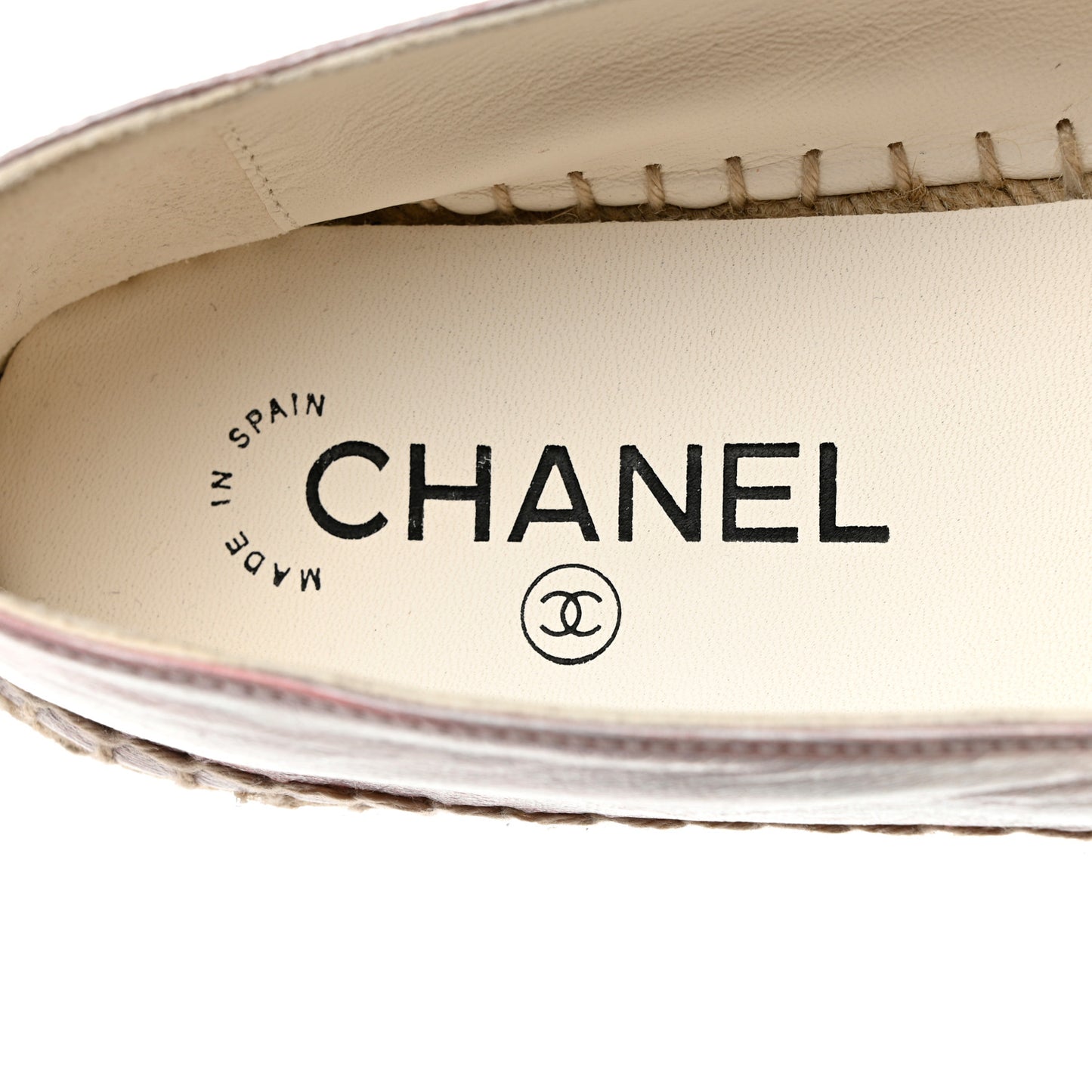 Laminated Lambskin Grosgrain Embroidered CC Espadrilles 40 Pink Silver Black