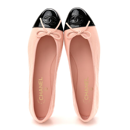 Chanel Shiny Crumpled Calfskin Patent CC Cap Toe Ballerina Flats 41 Light Pink Black 2 of 10