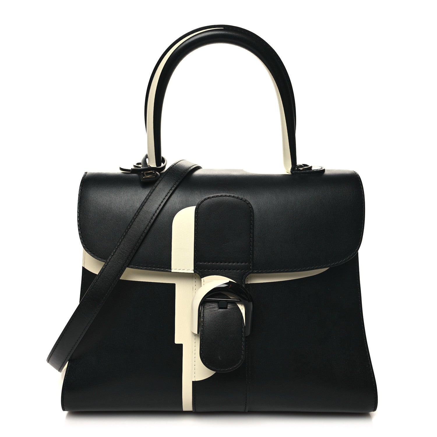 Delvaux Box Calfskin Light And Shadow MM Brillant Satchel Black Ivory 1 of 14