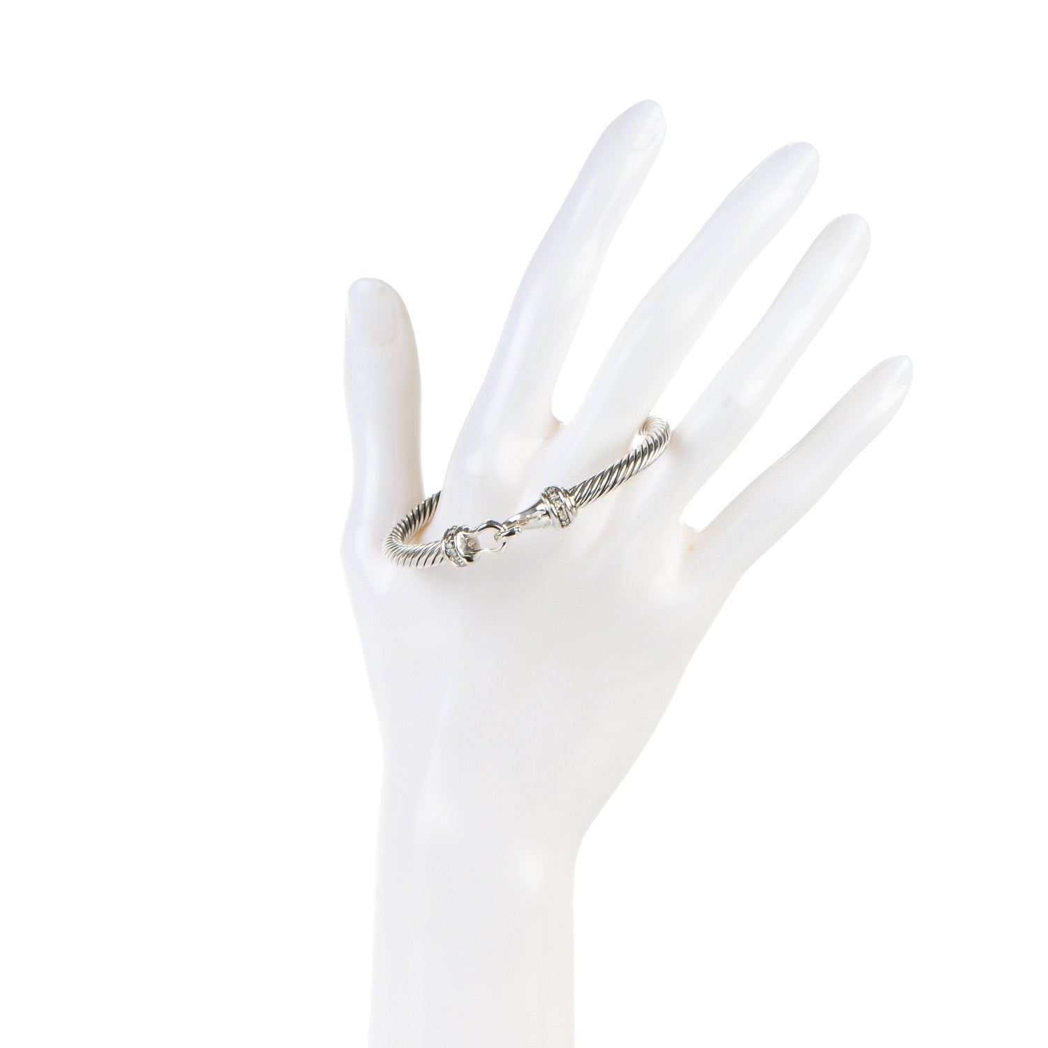 David Yurman Sterling Silver Diamond 5mm Cable Buckle Bracelet 2 of 4