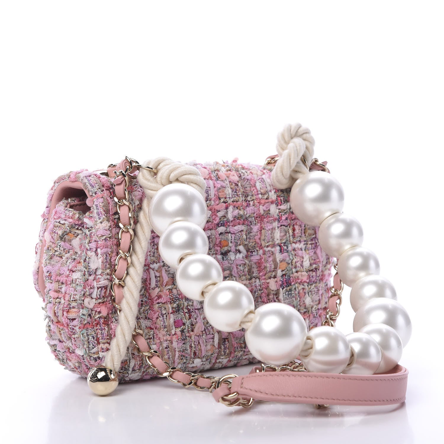 Chanel Tweed Mini Pearl Handle Flap Pink Beige Orange Ecru 2 of 10