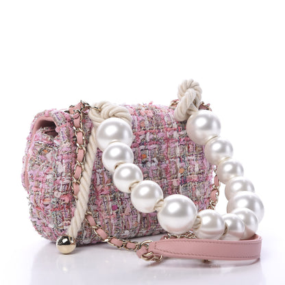 Chanel Tweed Mini Pearl Handle Flap Pink Beige Orange Ecru 2 of 10