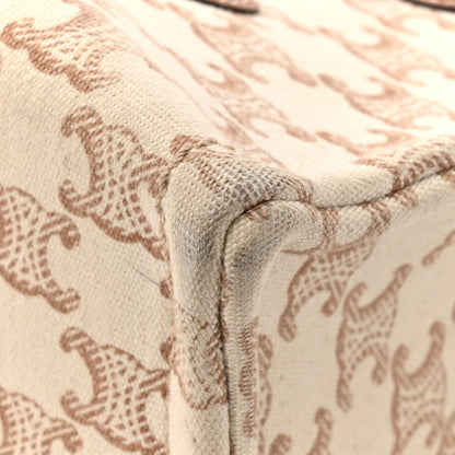 Celine Canvas Calfskin Triomphe Print Small Cabas Thais White 12 of 16